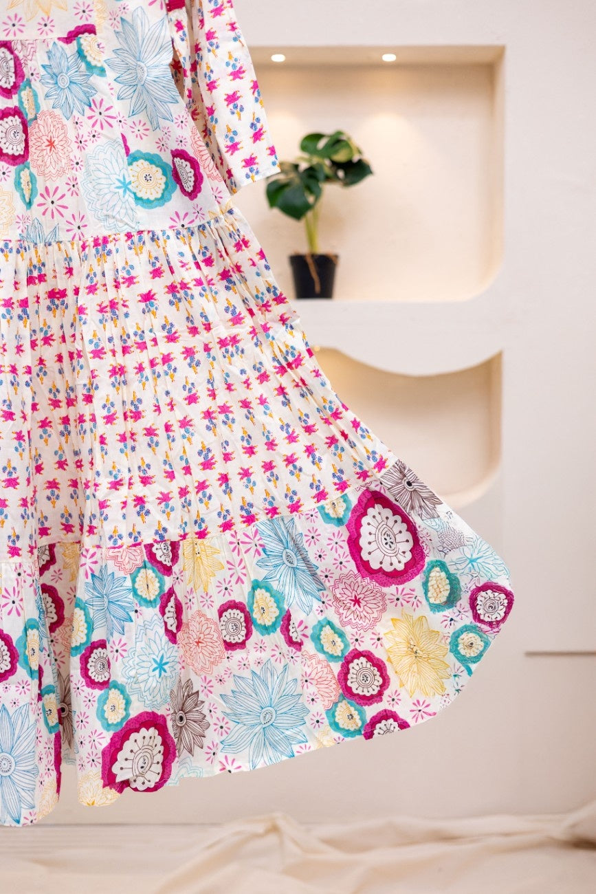 FLORAL FAN SLEEVE DRESS