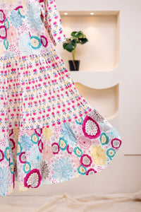 FLORAL FAN SLEEVE DRESS