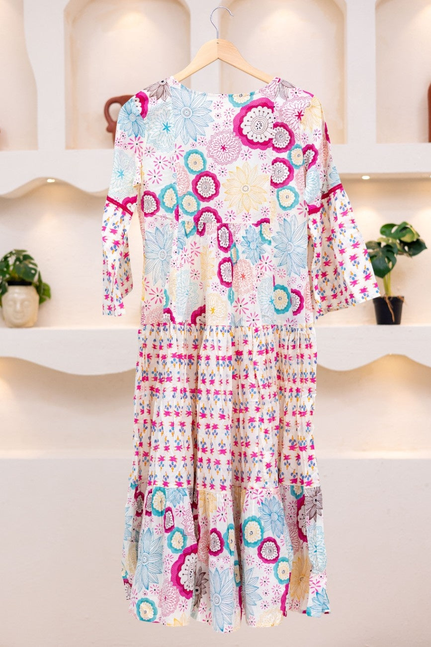FLORAL FAN SLEEVE DRESS