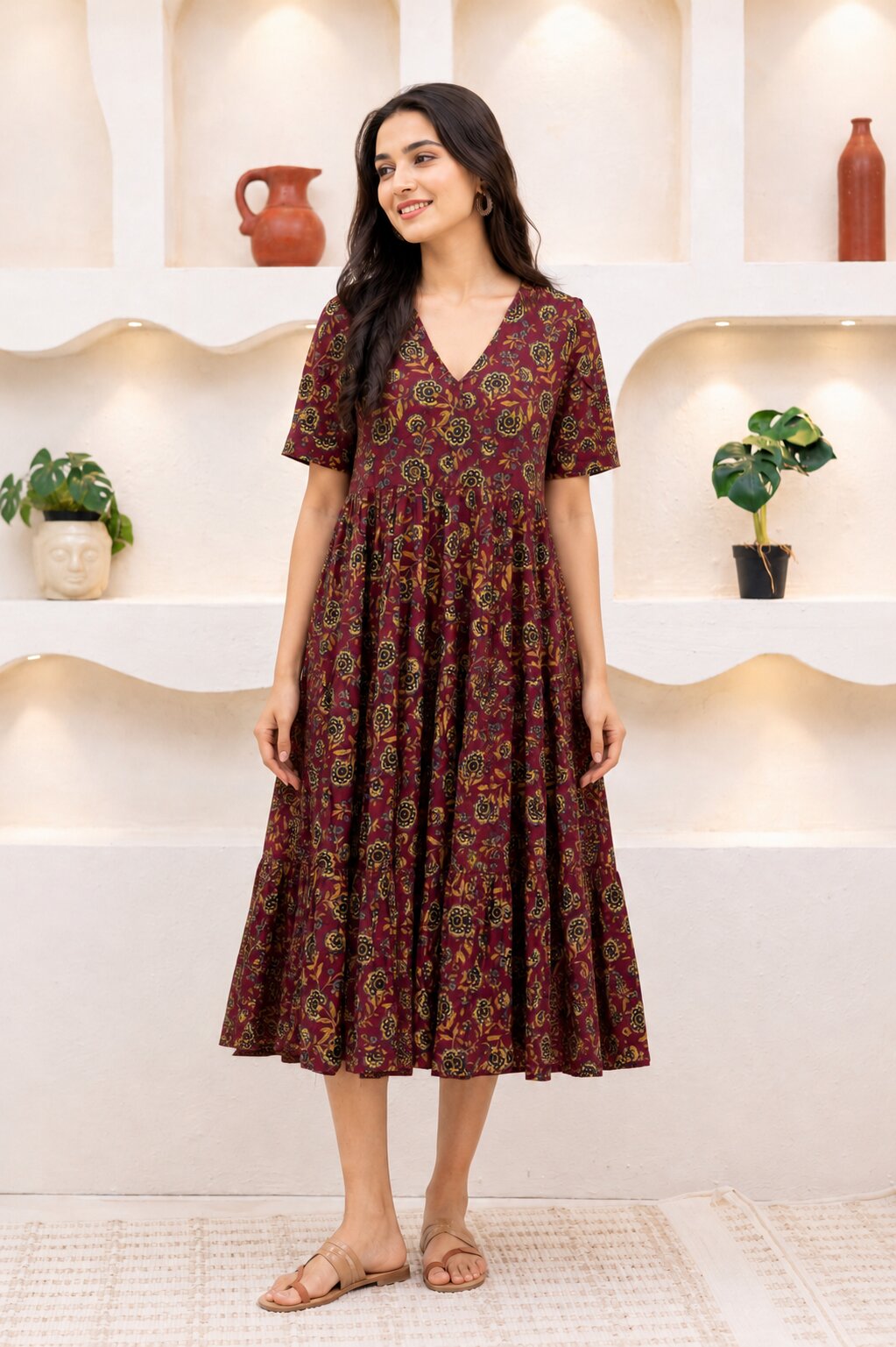 MAROON FLORAL DRESS