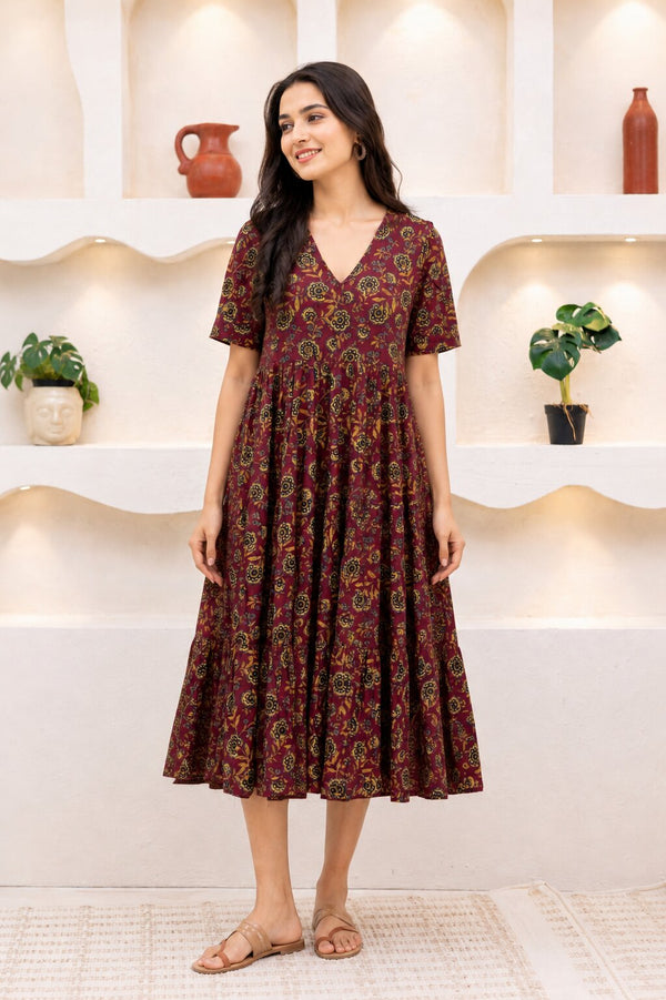 MAROON FLORAL DRESS