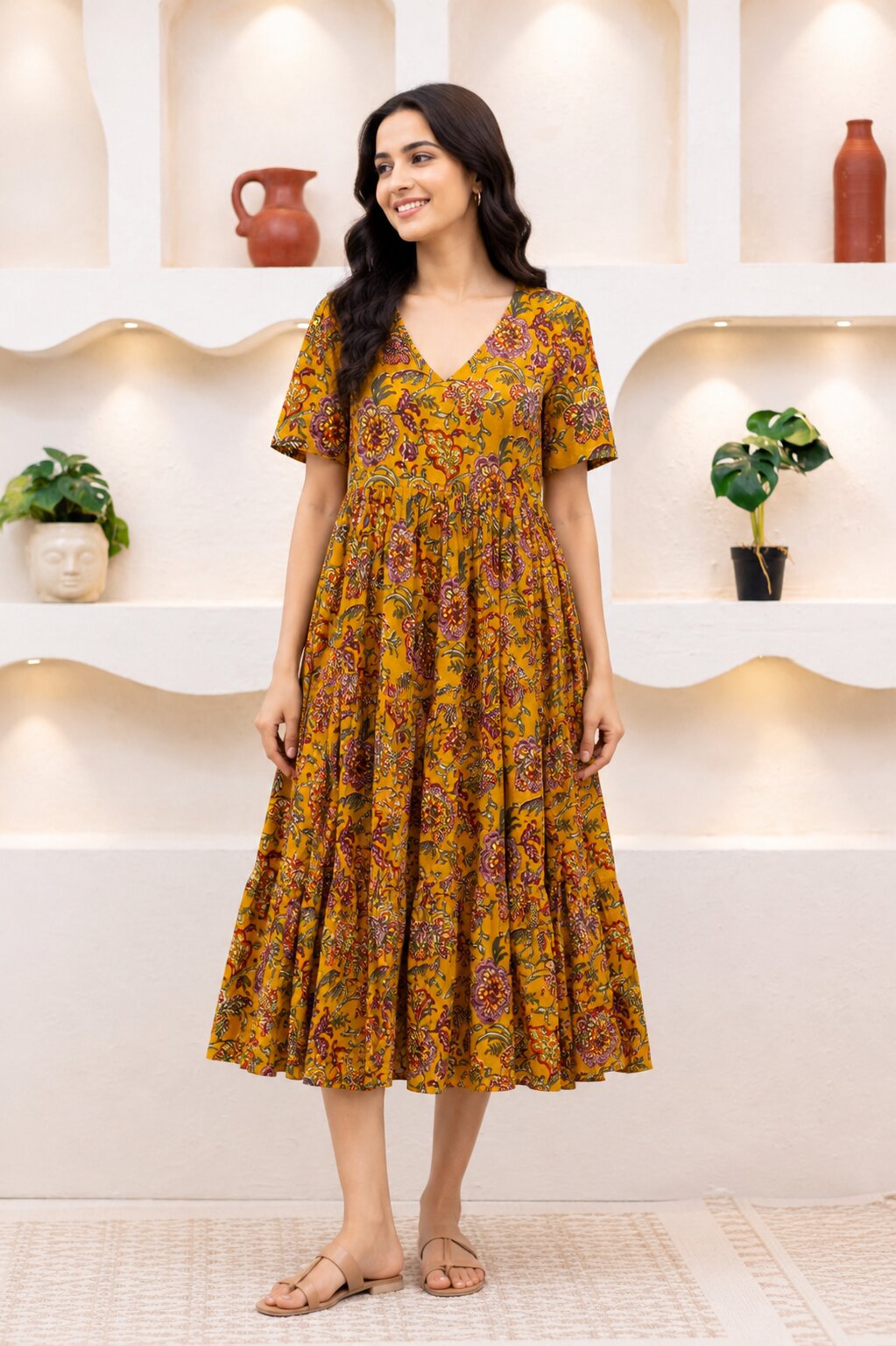 MUSTARD FLORAL DRESS