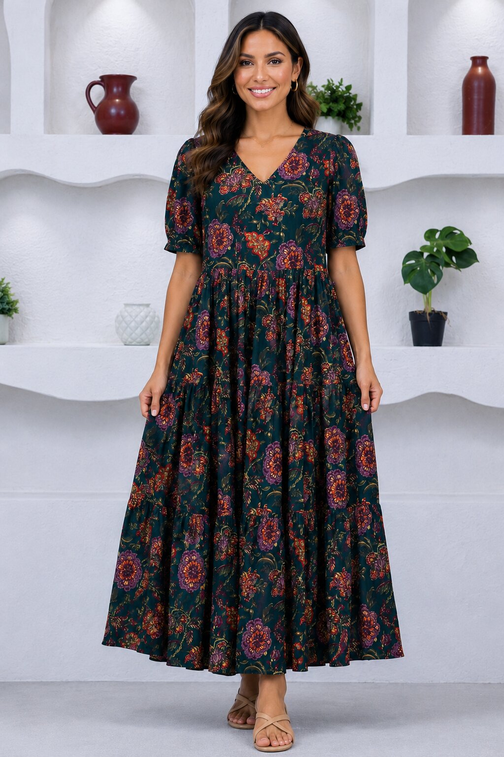 DEEP GREEN FLORAL DRESS