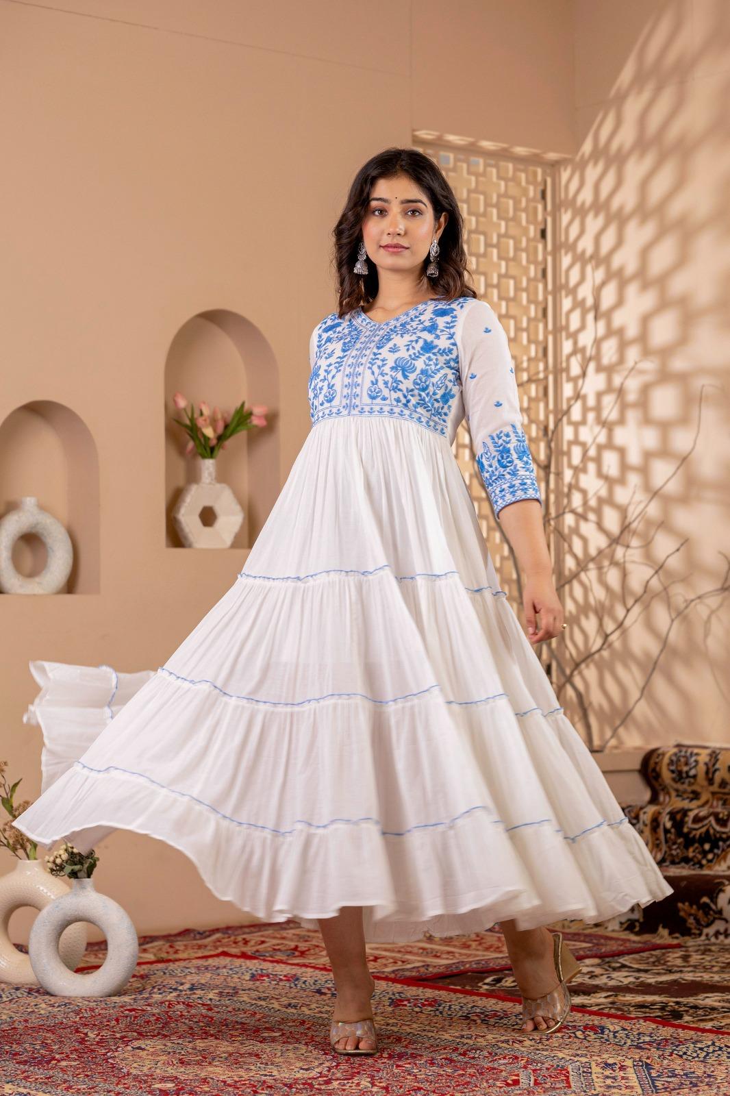 FLORAL BLU MUL COTTON DRESS