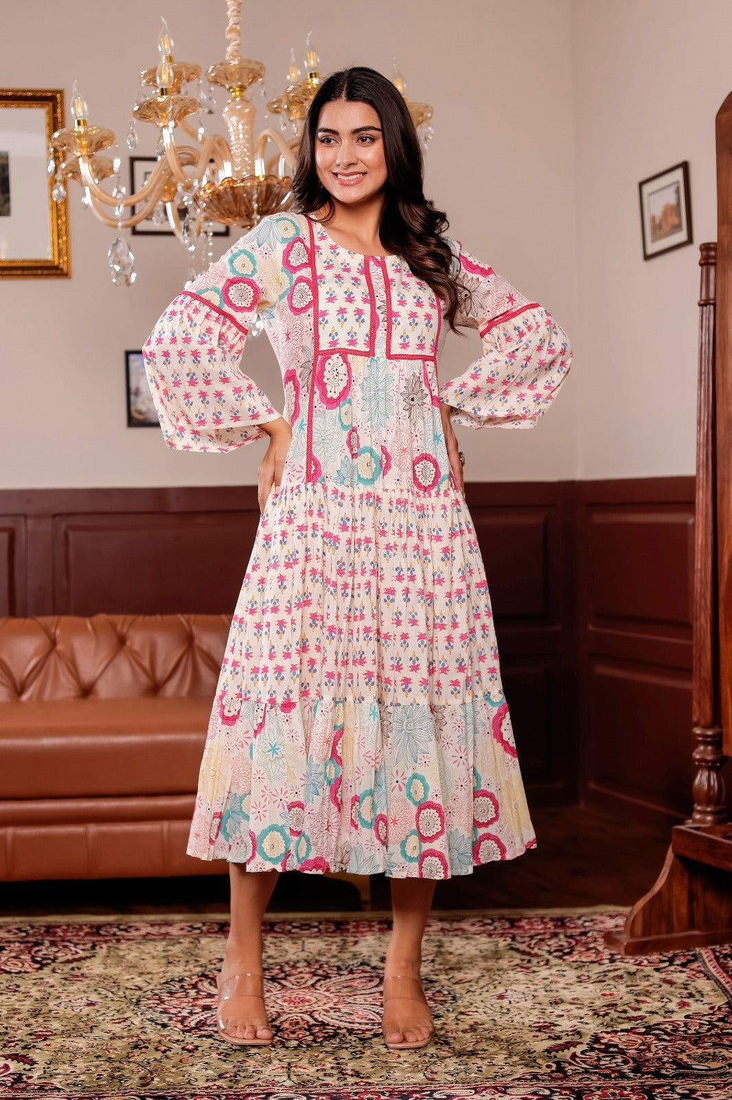 FLORAL FAN SLEEVE DRESS